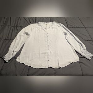 MAURICES Women's Light Blue Button-Up Blouse with cinched sleeves size Large